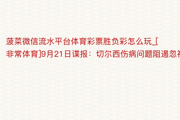 菠菜微信流水平台体育彩票胜负彩怎么玩_[非常体育]9月21日谍报：切尔西伤病问题阻遏忽视